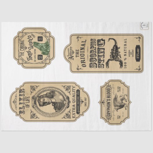 Een Apothecary en de Reeks van het Etiket van de P Tissuepapier (Voorkant)