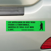 Een appeaser is iemand die een krokodil voedt, in  bumpersticker (Op auto)