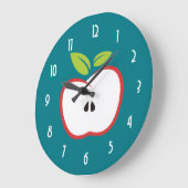 Een appel met rode omtrek en groene bladeren grote klok (Hoek)