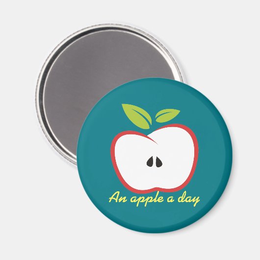 Een appel met rode omtrek en groene bladeren magneet (Voorkant / Achterkant)