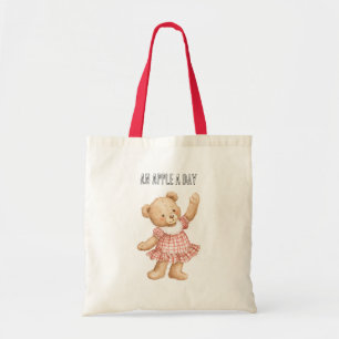 Een Appel Per Dag Beer Rode Jurk Tote Bag