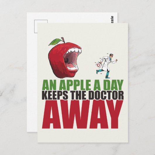 Een appel per dag houdt de dokter weg grappige app briefkaart (Voorkant / Achterkant)