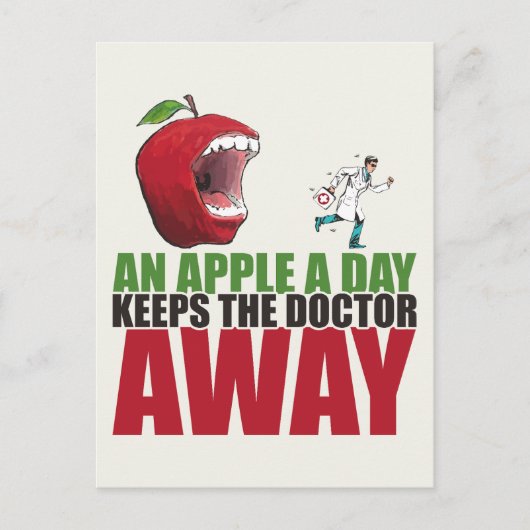 Een appel per dag houdt de dokter weg grappige app briefkaart (Voorkant)