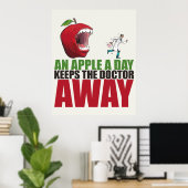 Een appel per dag houdt de dokter weg grappige app poster (Thuiskantoor)