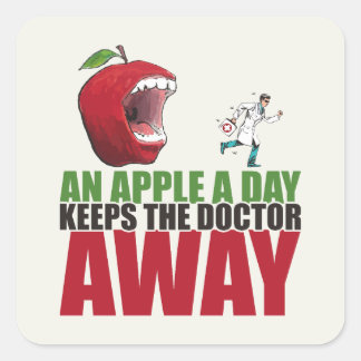Een appel per dag houdt de dokter weg grappige app vierkante sticker