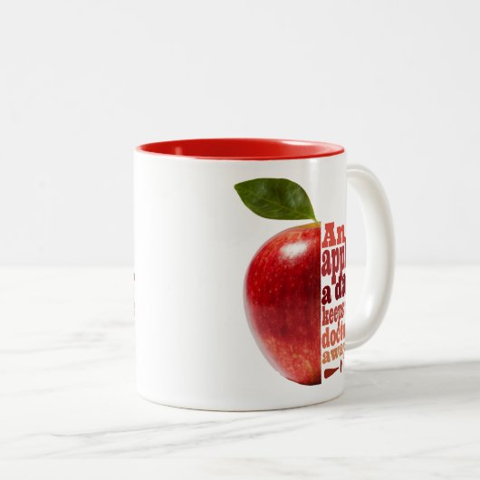 Een appel per dag tweekleurige koffiemok (Voorkant rechts)