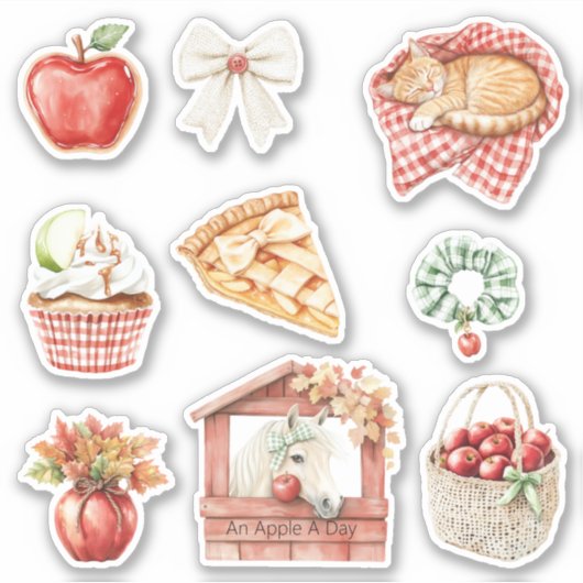 Een Appel Per Dag Witte Paard Kat Sticker (Voorkant)
