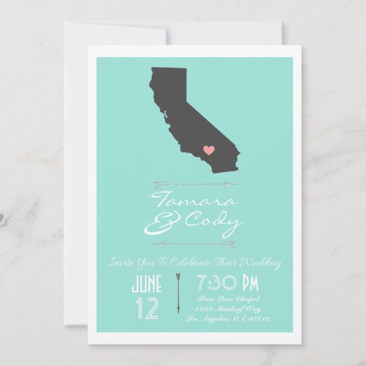 Een Aqua Colored California Wedding Uitnodiging (Voorkant)