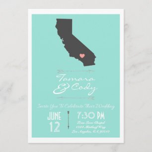Een Aqua Colored California Wedding Uitnodiging