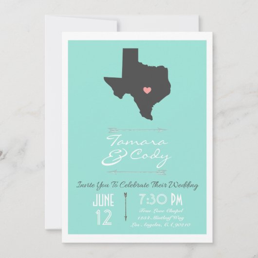 Een Aqua Colored Texas Wedding Uitnodiging (Voorkant)