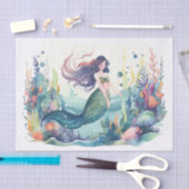 Een aquarel zeemeermin in het kleurrijke rif tissuepapier (Craft)