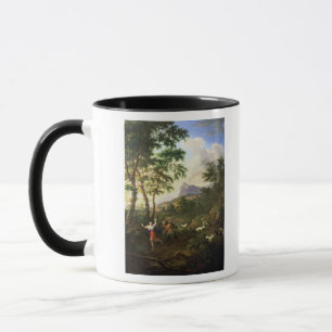 Een Arcadiaans landschap met pannen en syrinx Mok