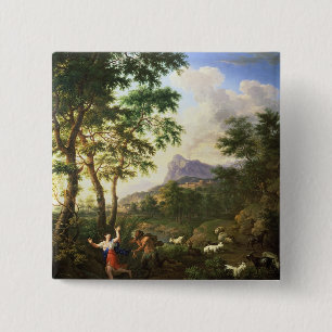 Een Arcadiaans landschap met pannen en syrinx Vierkante Button 5,1 Cm