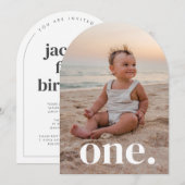 Eén Arched Photo First Birthday Kaart (Voorkant / Achterkant)