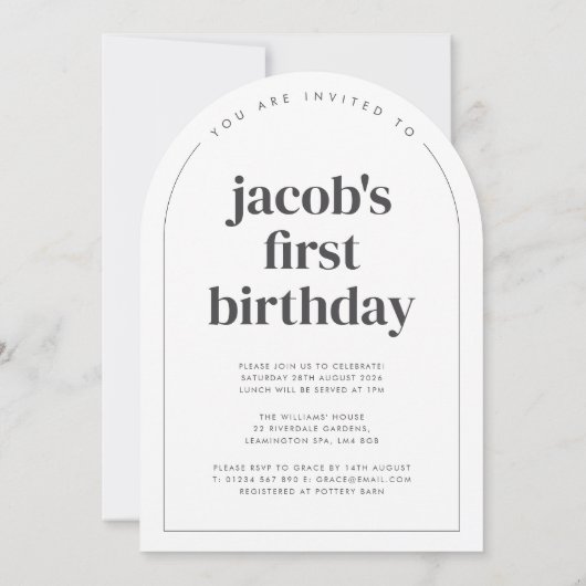 Eén Arched Photo First Birthday Kaart (Achterkant)