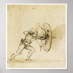 Een Archer met een schild, Leonardo da Vinci Poster