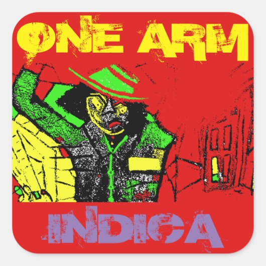 EÉN ARM INDICA VIERKANTE STICKER (Voorkant)