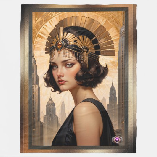 Een Art Deco Damsel AI Concept Art van Xzendor7 Fleece Deken (Voorkant)