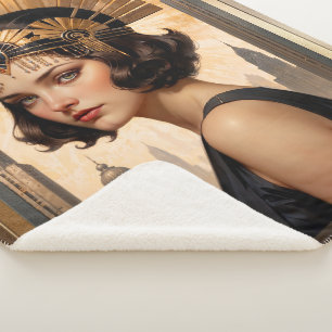 Een Art Deco Damsel AI Concept Art van Xzendor7 Sherpa Deken