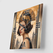 Een Art Deco Damsel AI Concept Art van Xzendor7 Vierkante Klok (Hoek)