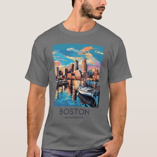 Een Art Travel Print van Boston Massachusetts T-shirt (Voorkant)