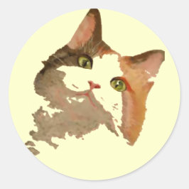Een artistiek portret van de groene Eyed Calico Ca Ronde Sticker