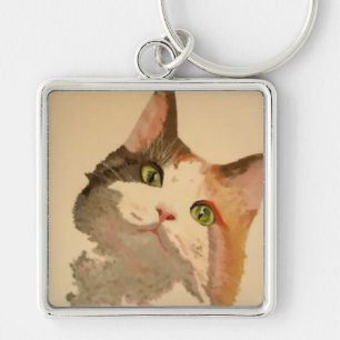 Een artistiek portret van de groene Eyed Calico Ca Sleutelhanger