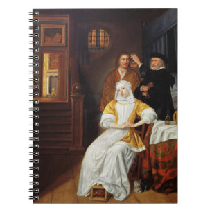 Een arts die een jongedame in een slaapkamer bezoe notitieboek