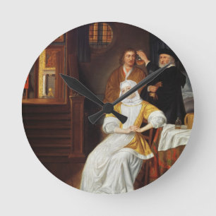 Een arts die een jongedame in een slaapkamer bezoe ronde klok