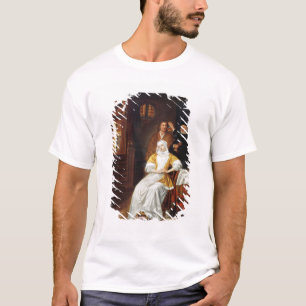 Een arts die een jongedame in een slaapkamer bezoe t-shirt