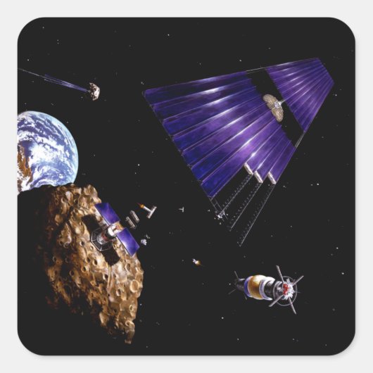 Een asteroïde-mijnmissie vierkante sticker (Voorkant)