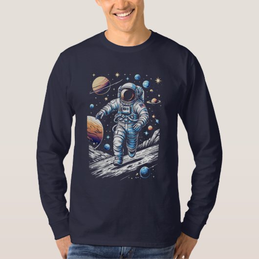 Een astronaut die op de maan loopt t-shirt (Voorkant)