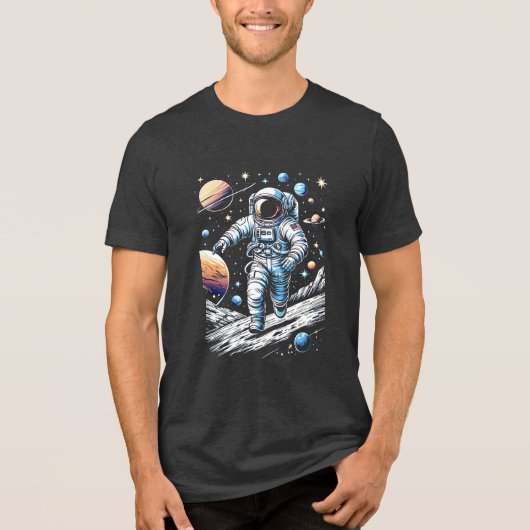 Een astronaut die op de maan loopt Tri-Blend shirt (Voorkant)