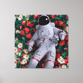 Een astronaut in de Bloemen Canvas Afdruk