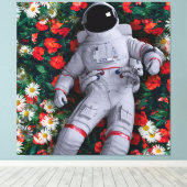 Een astronaut in de Bloemen Canvas Afdruk (Insitu (Houten vloer))