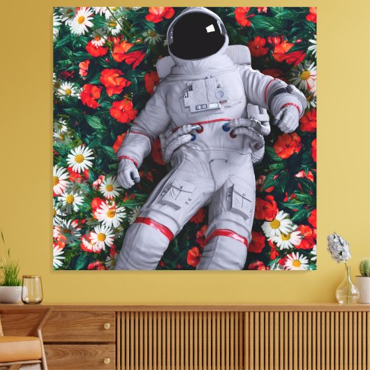 Een astronaut in de Bloemen Canvas Afdruk (Insitu (Woonkamer))