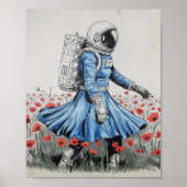 Een astronaut in een blauwe jurk die in klaprozen poster (Voorkant)