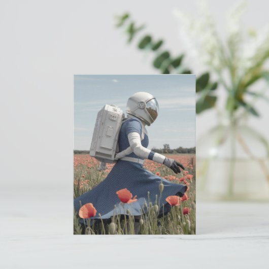 Een astronaut in een papaverveld briefkaart (Staand voorkant)