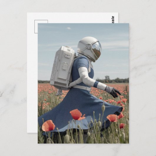 Een astronaut in een papaverveld briefkaart (Voorkant / Achterkant)