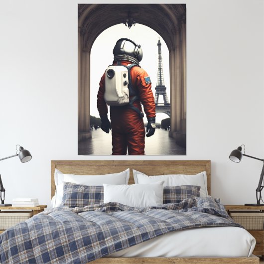 Een astronaut in Parijs Canvas Afdruk (Insitu (Slaapkamer))