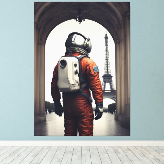 Een astronaut in Parijs Canvas Afdruk (Insitu (Houten vloer))
