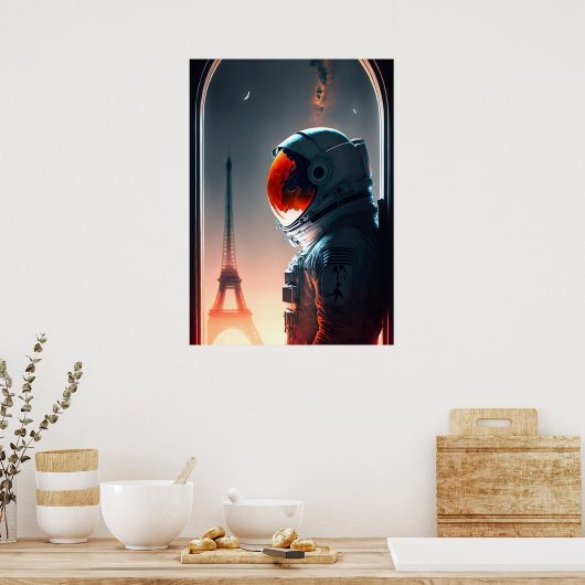 Een astronaut in Parijs Poster (Keuken)