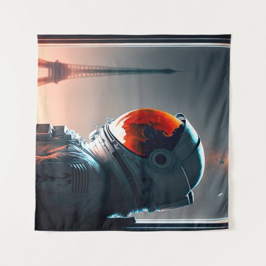 Een astronaut in Parijs Wandkleed (Voorkant (horizontaal))