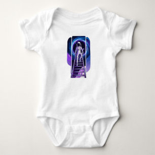 Een astronaut klimt op een ladder romper