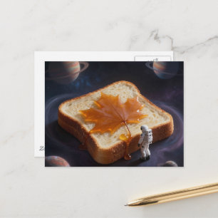 Een astronaut met een ontbijt esdoornsiroop brood briefkaart