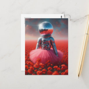 Een astronaut met een roze tutu discobal hoofd briefkaart
