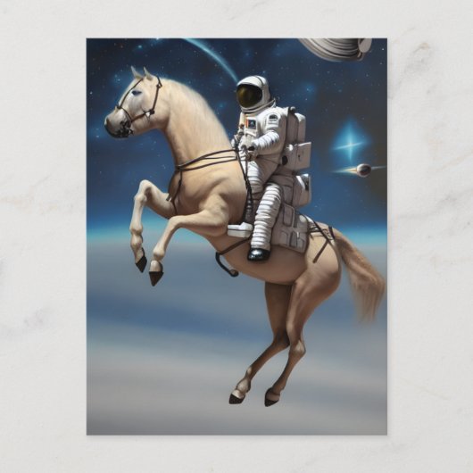 Een Astronaut Riding a Horse in Space Briefkaart (Voorkant)