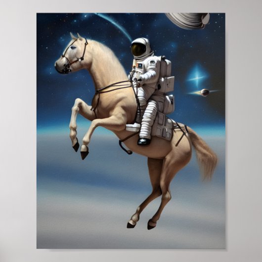 Een Astronaut Riding a Horse in Space Poster (Voorkant)