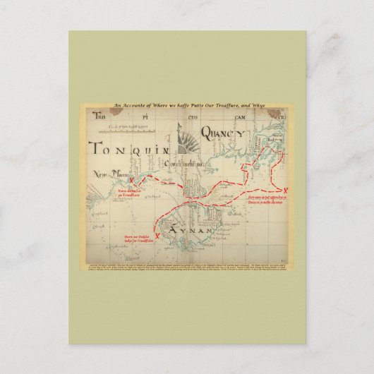 Een Authentic 1690 Pirate Map (met versieringen) Briefkaart (Voorkant)