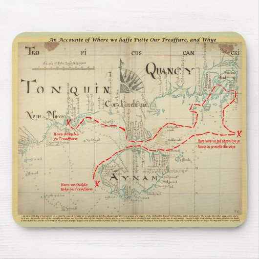 Een Authentic 1690 Pirate Map (met versieringen) Muismat (Voorkant)